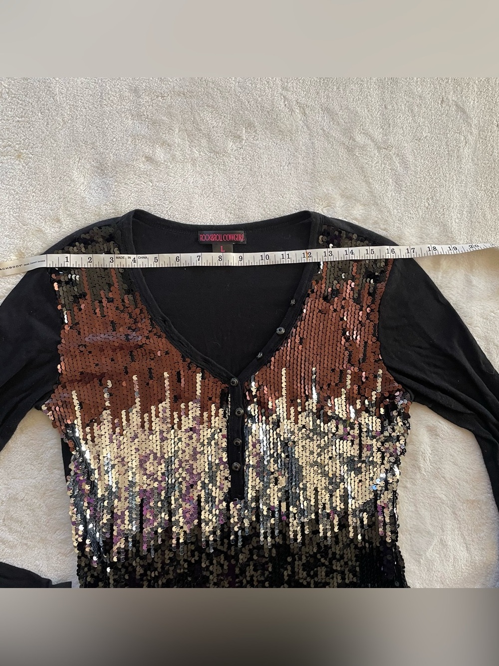 Rock & Roll Cowgirl Ombré Sequin Long Sleeve Top size Large - Picture 8 of 13